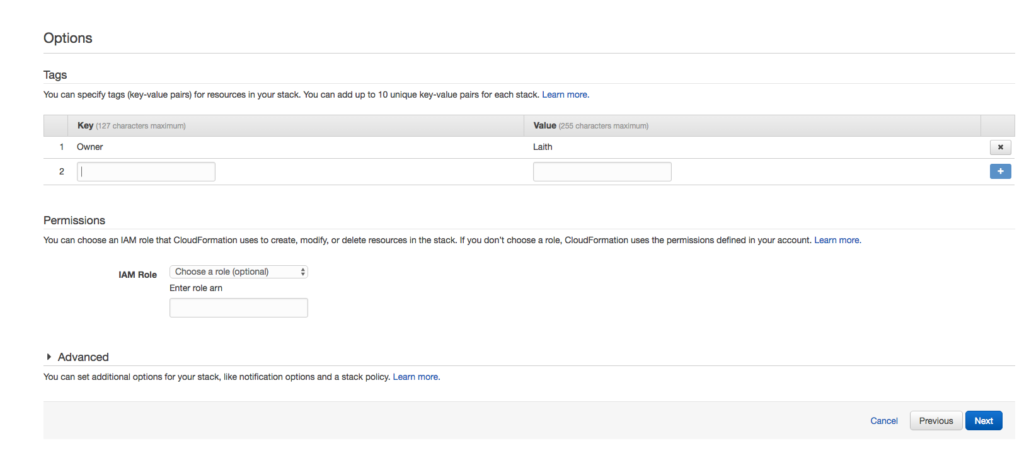 optionally, specify some tags