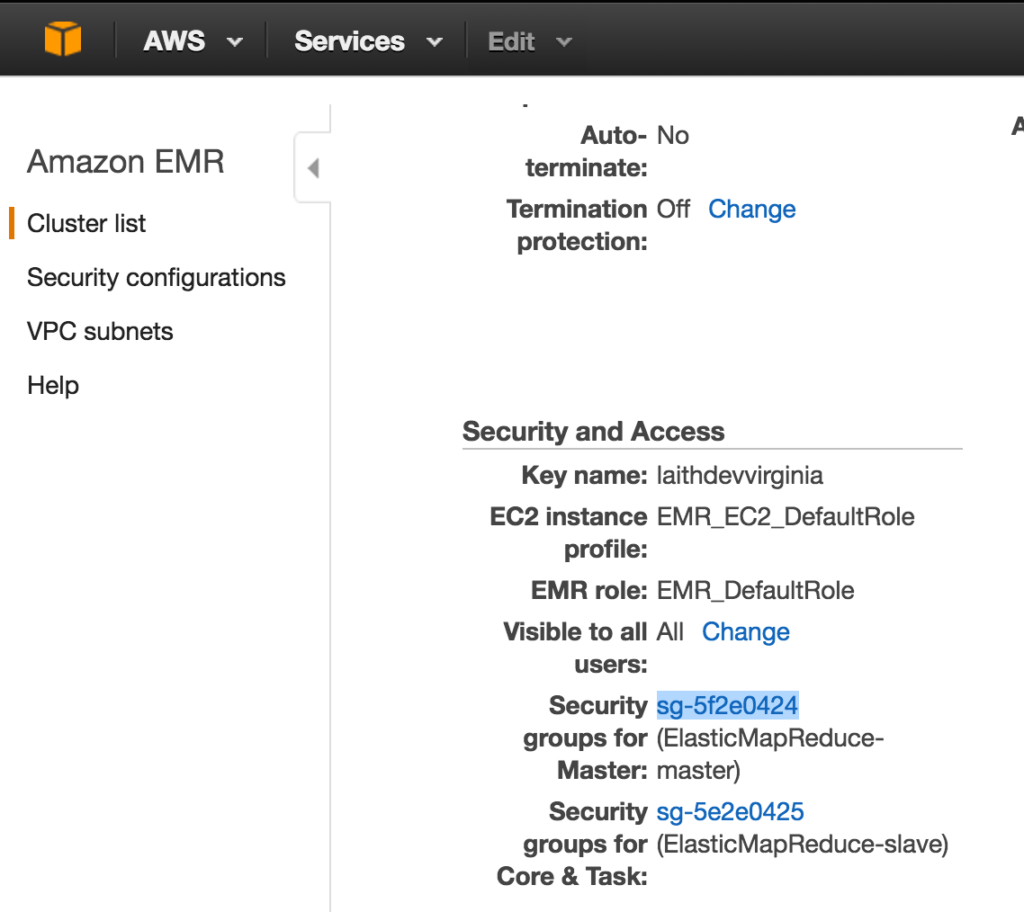 security groups for master