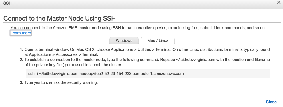Connect to Master Node using SSH